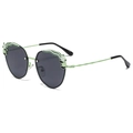 Polarized kids sunglasses featuring light green metal panda frames and bamboo style temples - Green Frame