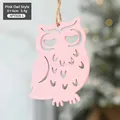 Pink wooden owl Christmas tree ornament with 8x6cm laser-cut detail and natural hemp rope - Pink Owl
