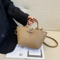 Deep camel bamboo buckle bucket bag with pebble leather texture and crossbody strap - Small / Dark Khaki