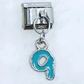 Italian charm link with light blue enamel letter q pendant in silver stainless steel - Number 9