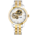 Silver and gold automatic mechanical watch for men featuring a white skeleton dial by BYINO - Two-tone Silver Gold White Dial (Steel Strap)