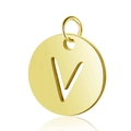 Ciondolo tondo in acciaio al titanio dorato con lettera V per creazione gioielli - Oro Lettera Cava V (T514G-V)