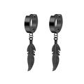 Minimalist black stainless steel hoop earrings featuring detailed feather charms - Style 8 (Feather Pendant) / Black