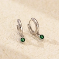 S925 sterling silver hoop earrings featuring hanging round green zircon pendants - Platinum (Green Zirconia)