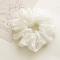 Large white chiffon hair scrunchie with soft ruffled texture and voluminous design - White
