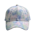 Detailed close-up of a pastel tie-dye baseball cap with classic six-panel structure - Tie-Dye Pink White