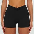 Black high-waisted yoga shorts with V-cross waistband and scrunch butt detail - S / Bottoms / Premium Black
