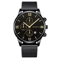 Orologio da uomo nero con cinturino in maglia, numeri romani e datario a tre quadranti - Quadrante Nero Lancette Oro Cinturino Nero