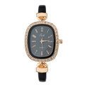 Fashionable women's quartz watch with oval dark gray dial and rose gold rhinestone case - Black