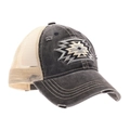 Distressed ponytail baseball cap with vintage embroidery and breathable mesh back - Without Label / Black/Beige