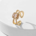 Golden square open ring with sparkling cubic zirconia on a minimalist marble background - Style 1 / Gold