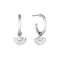 Minimalist S925 silver fan-shaped hoop earrings with engraved shell pattern on white background - Silver Fan Pendant