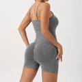 Marled gray seamless yoga bodysuit with skinny straps and scrunch butt lifting detail - S / Dark Gray