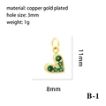 Dimensioni dettagliate del ciondolo a cuore placcato oro 18K con zircone verde - 11x8mm (B-1) / Oro (Zirconia Verde)