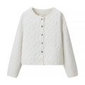 Giacca trapuntata bianca minimalista da donna con scollo rotondo e motivi geometrici - S / Bianco