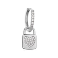 Silver-tone earring with a heart-shaped padlock drop charm pavé set with sparkling cubic zirconia - EP2779 Heart Lock White Gold Plated