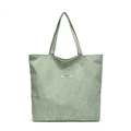 Minimalist light green corduroy tote bag with wide straps and fashion logo tag - Green