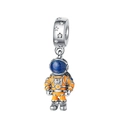 Silver astronaut charm pendant with orange spacesuit and blue starry helmet detail view - Astronaut Style (2)