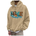 Khaki Thanksgiving hoodie for adults with LOVE letter print and festive turkey graphic - S / Tops / Khaki
