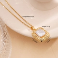 18K gold plated necklace with a textured square pendant featuring a white pearl inlay - Square (948) / Gold