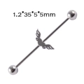 Polished 35mm stainless steel industrial barbell with winged heart center decoration - Steel Color - Wings