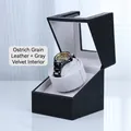 Watch winder in black ostrich grain leather with grey velvet lining and mechanical watch - 1+0 Ostrich Pattern Gray Inner (Mini)