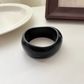 Glossy black irregular wide resin bangle in minimalist retro style for women - Black Brushed