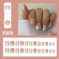 Roze en zilveren kunstnagels set met 3D-strikje en chromen spiegelafwerking - W1745 Minimalistische Spiegelstrikstijl (Met Lijm)