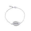 Silver 925 bracelet with crystal leaf charm and adjustable spring clasp chain - Platinum Plated CZ Leaf Shape Bracelet 4.2g