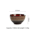 Japanese ceramic rice bowl in vintage dark brown with 12.5cm diameter and 420ml capacity - 4.8 Inch / Red Coil