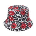 Fashion bucket hat featuring leopard print and red lip patterns on white cotton fabric - 58cm / Gray
