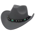 Grey felt western cowboy hat with studded black leather band and turquoise accents - M(56-58cm) / Gray