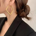 Elegant gold square geometric stud earrings for women shown on a model - Fashion Geometric Large Square