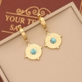 Macro view of gold-plated sunburst earrings with natural blue stone and marble pattern - Sky Blue Marble Round Style(9#)