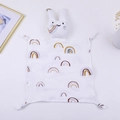 Detailed view of white cotton gauze baby comforter with rainbow pattern and bunny head - 30*30 cm / Printed Rainbow