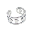 Close-up of heart-shaped hollow design on silver-tone stainless steel open ring - Hollow Heart Design (R6054)