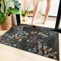 Absorbent bath mat with blue and grey leaf pattern on brown background, non-slip base - Nordic Leaf Berry 7