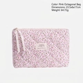 Pink cherry blossom quilted makeup bag with ribbon zipper and floral pattern - Octagonal Pouch / Pink