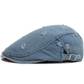 Casquette plate en jean bleu clair délavé avec détails déchirés et boucle métal - Réglable / Bleu clair