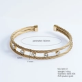 Golden double-layer twisted rope bangle with clear zircon stones in 18K PVD plated steel - Five White Round Stone Style (624-04)