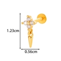 Golden cross stud piercing with cubic zirconia, size 1.23cm by 0.56cm on white background - Cross Star Cone Style (2606-7#) / Gold