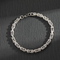 Hip hop silver stainless steel twisted link bracelet with a secure lobster clasp closure - Byzantine Chain / Silver