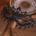 Elegant black metal masquerade mask with sparkling rhinestones and teardrop pendants - Black / 19*6.5cm