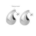 Matte silver titanium steel teardrop hollow earrings with brushed finish weighing 29g - Large Frosted Style (F1081) / Steel