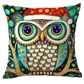 Square Christmas pillow case featuring a vibrant watercolor owl design with a festive hat - Pattern 7 / 45*45cm Short Plush Single Sided Without Core
