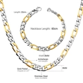 8mm stainless steel gold and silver Figaro chain necklace and bracelet jewelry set - Mixed Color (60cm)