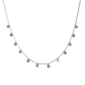 S925 sterling silver necklace with polished round sequin pendants on a thin link chain - White Gold