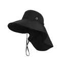 Cappello da sole nero con tesa larga, protezione per il collo e sottogola regolabile - Nero