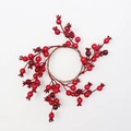 Dettaglio ghirlanda di bacche rosse con base in rattan per decorazioni natalizie - Diametro interno circa 8 cm / Bacca di melograno rossa
