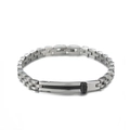 Edelstahl-Gliederarmband für Herren in Silber mit schwarzen Akzenten im Uhrenarmband-Stil - Silber (BR-H-04)